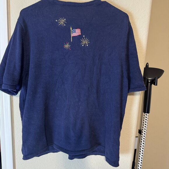 Croft & Barrow Cardigan Sweater Fireworks Flags Embroidered 4th of July USA XL - Picture 5 of 7
